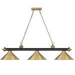 Cordon Linear Pendant with Cone Metal Shade - Rubbed Brass/Matte Black/Rubbed Brass / Rubbed Brass