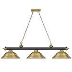 Cordon Linear Pendant with Stepped Metal Shade - Rubbed Brass/Matte Black/Rubbed Brass / Rubbed Brass