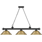 Cordon Linear Pendant with Stepped Metal Shade - Matte Black / Rubbed Brass / Rubbed Brass