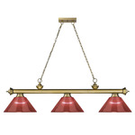 Cordon Linear Pendant with Ribbed Cone Acrylic Shade - Rubbed Brass / Burgundy