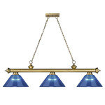 Cordon Linear Pendant with Ribbed Cone Acrylic Shade - Rubbed Brass / Dark Blue