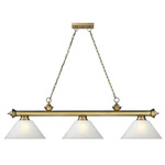 Cordon Linear Pendant with Cone Glass Shade  - Rubbed Brass / White Linen