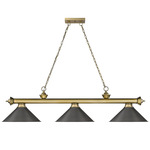 Cordon Linear Pendant with Cone Metal Shade - Rubbed Brass / Bronze / Bronze