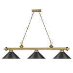 Cordon Linear Pendant with Cone Metal Shade - Rubbed Brass / Matte Black / Matte Black