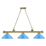 Cordon Linear Pendant with Cone Metal Shade - Rubbed Brass / Electric Blue / Electric Blue