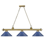 Cordon Linear Pendant with Cone Metal Shade - Rubbed Brass / Navy Blue / Navy