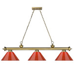Cordon Linear Pendant with Cone Acrylic Shade - Rubbed Brass / Red