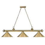 Cordon Linear Pendant with Cone Metal Shade - Rubbed Brass / Rubbed Brass