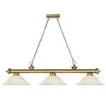 Cordon Linear Pendant with Flared Glass Shade - Rubbed Brass / White Mottle