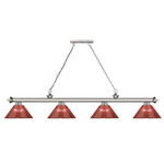 Cordon Linear Pendant with Ribbed Cone Acrylic Shade - Brushed Nickel / Burgundy