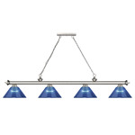 Cordon Linear Pendant with Ribbed Cone Acrylic Shade - Brushed Nickel / Dark Blue