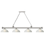 Cordon Linear Pendant with Dome Glass Shade - Brushed Nickel / White Linen