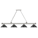 Cordon Linear Pendant with Cone Metal Shade - Brushed Nickel / Matte Black / Matte Black