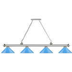 Cordon Linear Pendant with Cone Metal Shade - Brushed Nickel / Electric Blue / Electric Blue