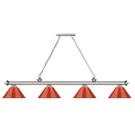 Cordon Linear Pendant with Cone Acrylic Shade - Brushed Nickel / Red