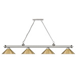 Cordon Linear Pendant with Cone Metal Shade - Brushed Nickel / Rubbed Brass / Rubbed Brass