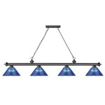 Cordon Linear Pendant with Ribbed Cone Acrylic Shade - Bronze Plate / Dark Blue