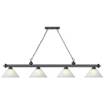 Cordon Linear Pendant with Cone Glass Shade - Bronze Plate / White Linen