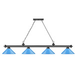 Cordon Linear Pendant with Cone Metal Shade - Bronze Plate / Electric Blue / Electric Blue