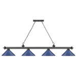 Cordon Linear Pendant with Cone Metal Shade - Bronze Plate / Navy Blue / Navy