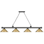 Cordon Linear Pendant with Cone Metal Shade - Bronze Plate / Rubbed Brass / Rubbed Brass
