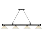 Cordon Linear Pendant with Flared Glass Shade - Bronze Plate / White Mottle