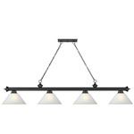 Cordon Linear Pendant with Cone Glass Shade  - Matte Black / White Linen