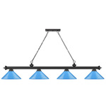 Cordon Linear Pendant with Cone Metal Shade - Matte Black / Electric Blue / Electric Blue