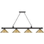 Cordon Linear Pendant with Cone Metal Shade - Matte Black / Rubbed Brass / Rubbed Brass