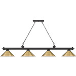 Cordon Linear Pendant with Cone Metal Shade - Matte Black / Rubbed Brass / Rubbed Brass