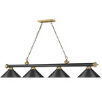 Cordon Linear Pendant with Cone Metal Shade - Rubbed Brass/Black/Rubbed Brass/Black / Matte Black