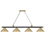 Cordon Linear Pendant with Cone Metal Shade - Rubbed Brass/Matte Black/Rubbed Brass / Rubbed Brass
