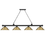 Cordon Linear Pendant with Stepped Metal Shade - Matte Black / Rubbed Brass / Rubbed Brass
