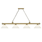 Cordon Linear Pendant with Cone Glass Shade  - Rubbed Brass / Matte Opal