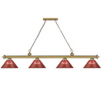 Cordon Linear Pendant with Ribbed Cone Acrylic Shade - Rubbed Brass / Burgundy