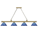 Cordon Linear Pendant with Ribbed Cone Acrylic Shade - Rubbed Brass / Dark Blue