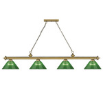 Cordon Linear Pendant with Ribbed Cone Acrylic Shade - Rubbed Brass / Green