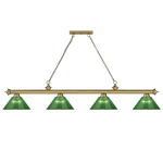 Cordon Linear Pendant with Ribbed Cone Acrylic Shade - Rubbed Brass / Green