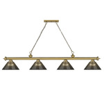 Cordon Linear Pendant with Ribbed Cone Acrylic Shade - Rubbed Brass / Smoke