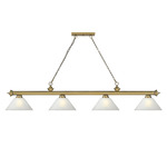Cordon Linear Pendant with Cone Glass Shade  - Rubbed Brass / White Linen