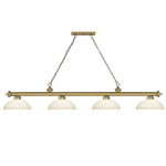Cordon Linear Pendant with Dome Glass Shade - Rubbed Brass / Matte Opal