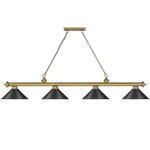 Cordon Linear Pendant with Cone Metal Shade - Rubbed Brass / Matte Black / Matte Black