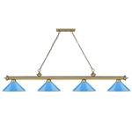 Cordon Linear Pendant with Cone Metal Shade - Rubbed Brass / Electric Blue / Electric Blue