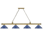 Cordon Linear Pendant with Cone Metal Shade - Rubbed Brass / Navy Blue / Navy
