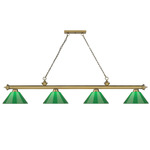 Cordon Linear Pendant with Cone Acrylic Shade - Rubbed Brass / Green