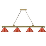 Cordon Linear Pendant with Cone Acrylic Shade - Rubbed Brass / Red