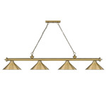 Cordon Linear Pendant with Cone Metal Shade - Rubbed Brass / Rubbed Brass