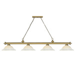 Cordon Linear Pendant with Flared Glass Shade - Rubbed Brass / White Mottle