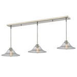 Annora Linear Multi-Light Pendant with Flared Glass Shades - Brushed Nickel / Clear