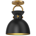 Waldo Semi Flush Ceiling Light - Matte Black / Aged Gold